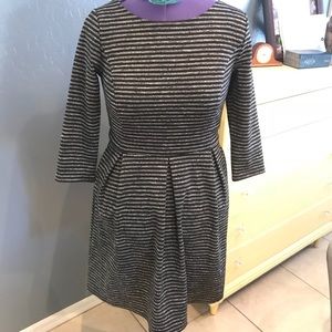 Black/grey striped pleated knit sun dress.